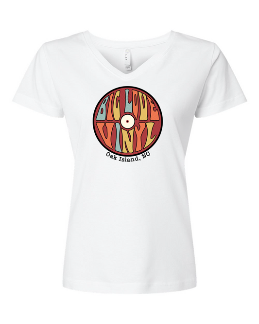 Big Love Vinyl Women's Short Sleeve Fine Jersey V-Neck Tee with Color Logo - 3507