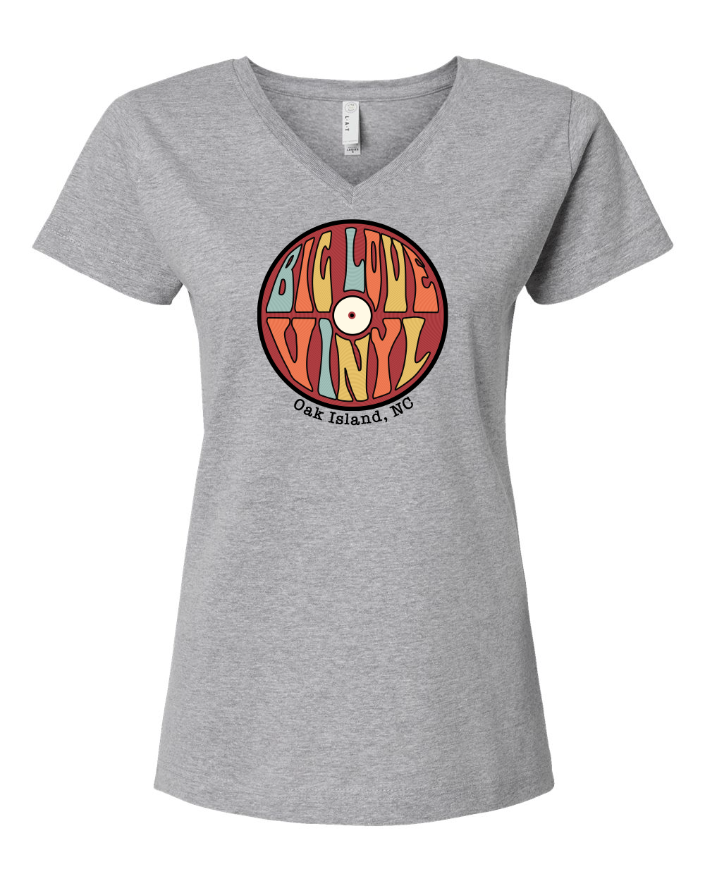 Big Love Vinyl Women's Short Sleeve Fine Jersey V-Neck Tee with Color Logo - 3507