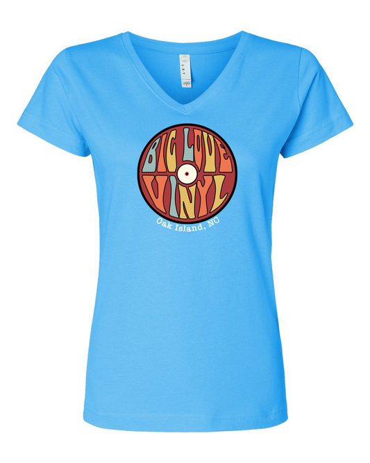 Big Love Vinyl Women's Short Sleeve Fine Jersey V-Neck Tee with Color Logo - 3507