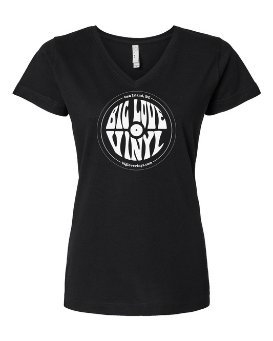 Big Love Vinyl Women's Short Sleeve Fine Jersey V-Neck Tee with B&W Logo - 3507